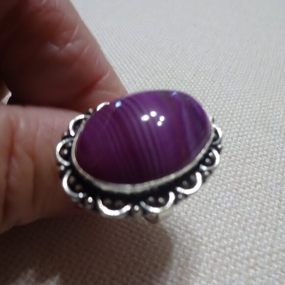 Beautiful PURPLE BOTSWANA AGATE Handmade Sterling Ring Size 6.5 #801B - Picture 3 of 4